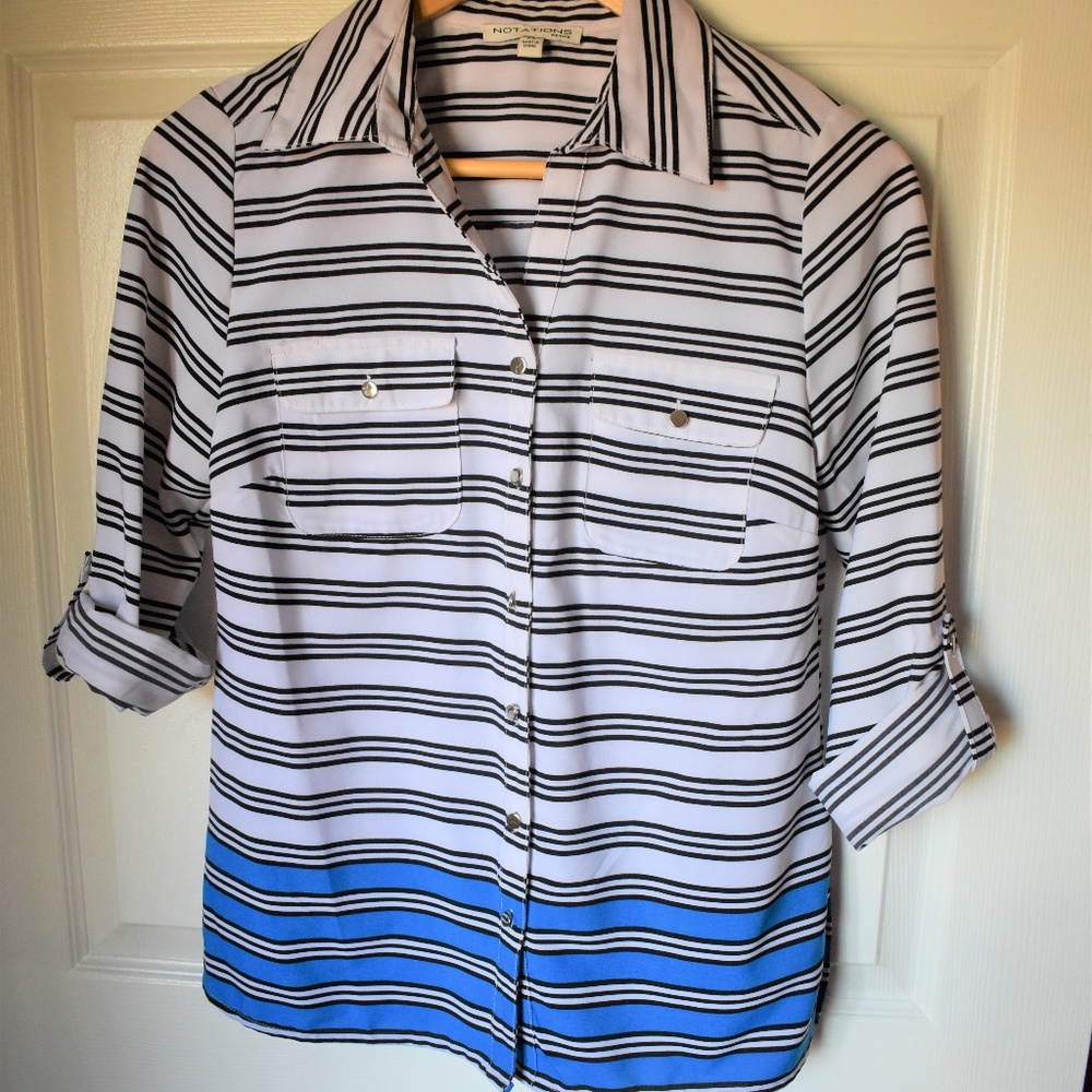 White and Blue Striped Blouse